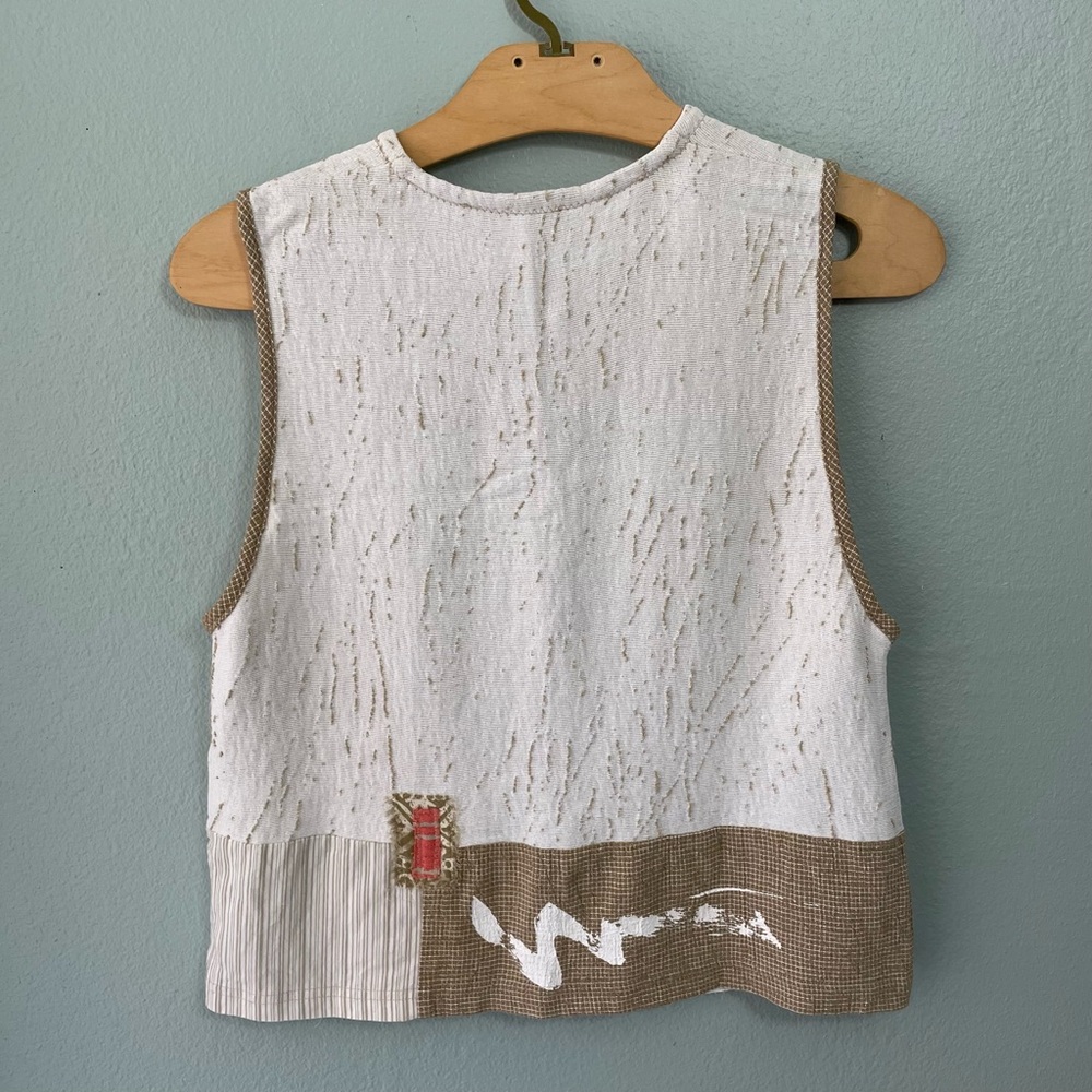 K.d. Spring | 90s Textured Linen Blend Patchwork Style Vest Top - Picture 5 of 8